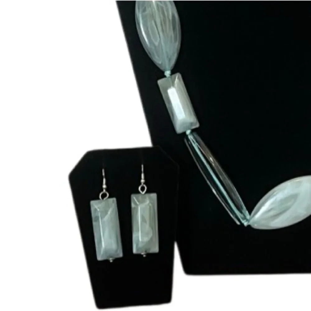 Elegant Long Geometric Beaded Statement Necklace w/ Earrings Set